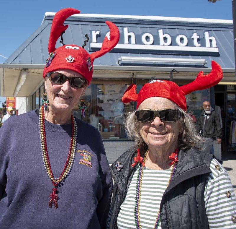 Marion Jones and Wendy Harpster are totally decked out for Rehoboth Beach Main Street’s Gumbo Crawl.